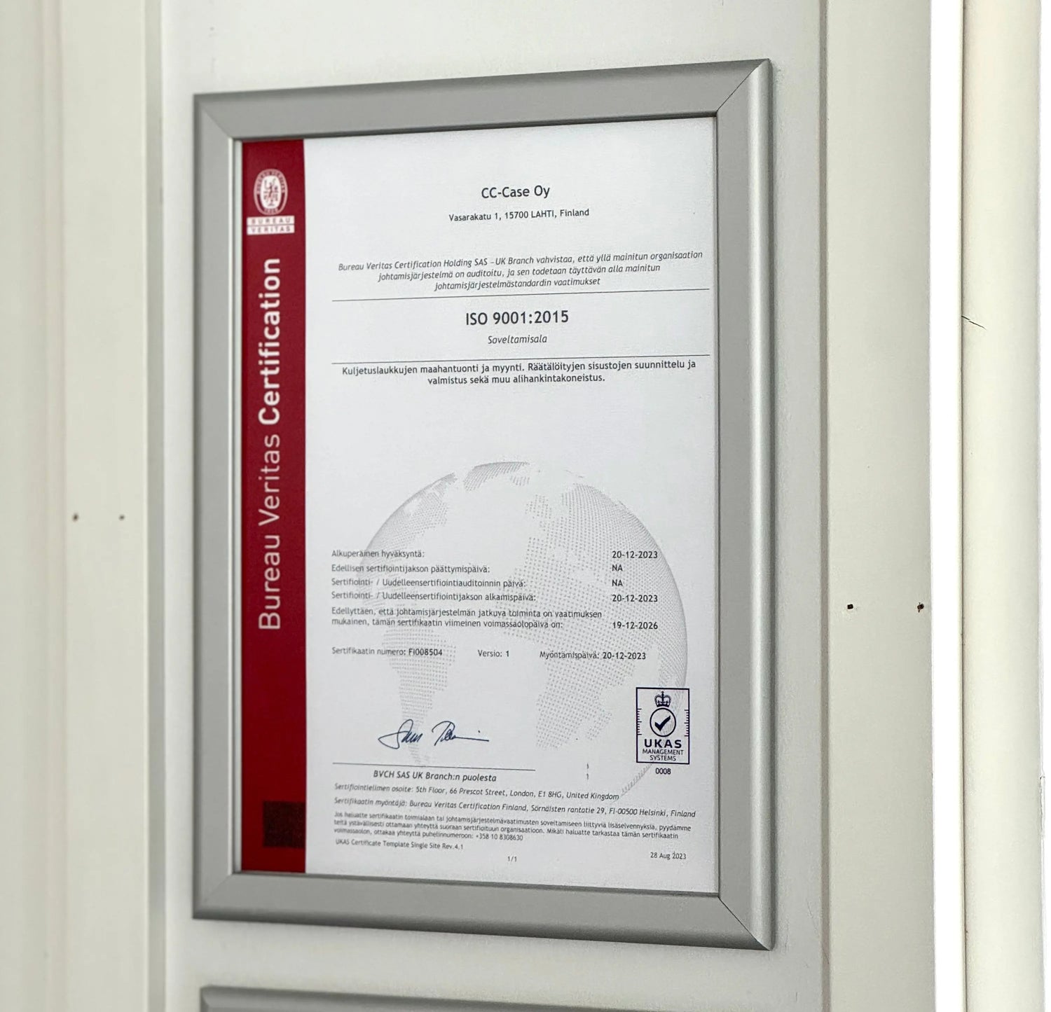 Laatujärjestelmäsertifikaatti-ISO-9001-Takuu-laadusta CC-Case Oy